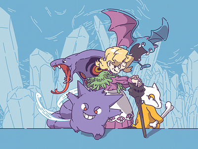 Agatha & her Pokemon 2d anime design doodle flat game graphicdesgn illustration mangaart nintendo photoshop pokemon