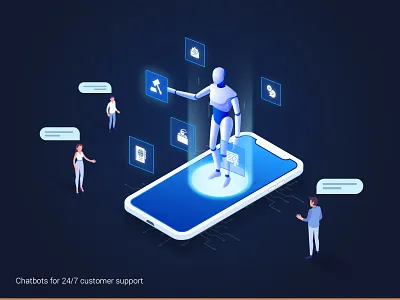 Chatbot - Customer Support 247 bot bots chat chatbot chatbots creative customer care customer support design gradient illustration reson8 robot sms sms marketing sms support support