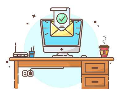 Workspace computer design digital illustration flat illustration illustration landscape landscape design lineart table work workspace