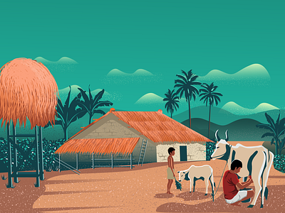 Village View (Milk Milk) bangladesh bangladesh culture bangladesh culture beauti landscape beauti landscape design digital art flat illustration landscape landscape design man vector wall art web