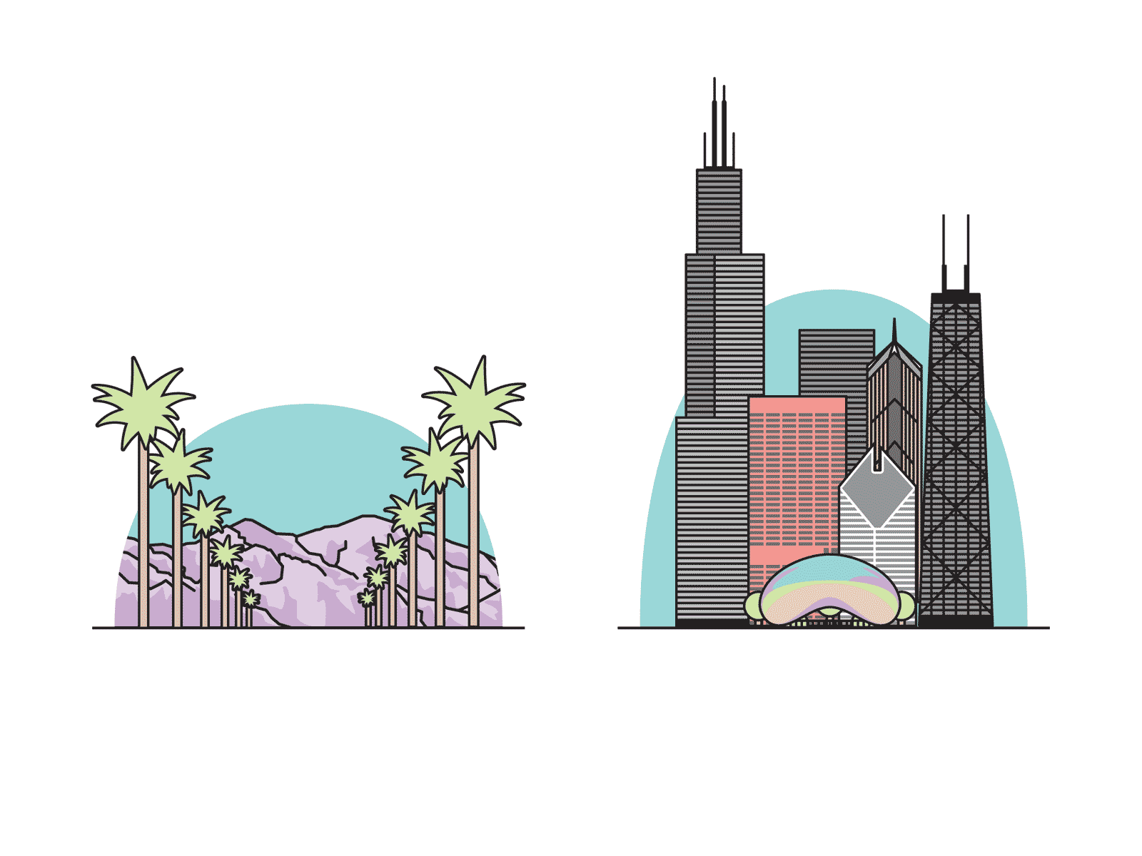 Fresh Start adobe illustrator bean city cityscape color and lines design gif illustration line art mountain orange county palm trees skyline