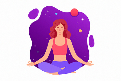 Space yoga colors cosmic girl illustration meditation relax space stars yoga