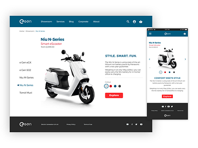 eGen Scooter Responsive Website clean colors design ecommerce minimal mobile mobile design moped responsive responsive design responsive website scooter ui ui design uiux ux web web design website