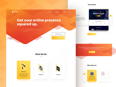 Creative Square Desktop Concept concept cta design footer frontpage gradient header homepage isometric landing orange portfolio services square testimonials ui ux web