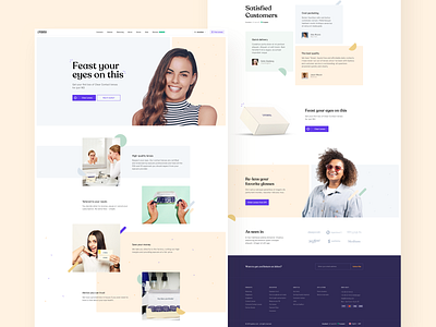 Glasses Subscription - Landing Page blue brand branding clean colors design digital eyeglasses flat glasses landing landing page minimal mobile photos shadow subscribe ui ux yellow