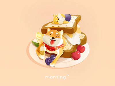 Doggie breakfast breakfast dog fruit happy illustration