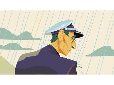 Captain captain character characterdesign clouds editorial illustration portrait rain sea