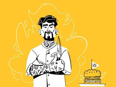 Cool chef art burger cartoon character chef cook cool design flat food illustration vector