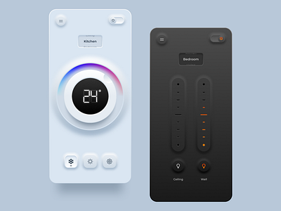 Home automation remote control app dark home automation lighting neumorphic neumorphism realistic remote control skeuomorphic skeuomorphism temperature ui