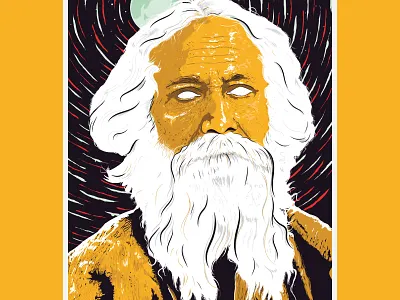 Rabindranath Tagore art bengali digital art gurudev illustration illustrator literature night realheroesofindia ui vector