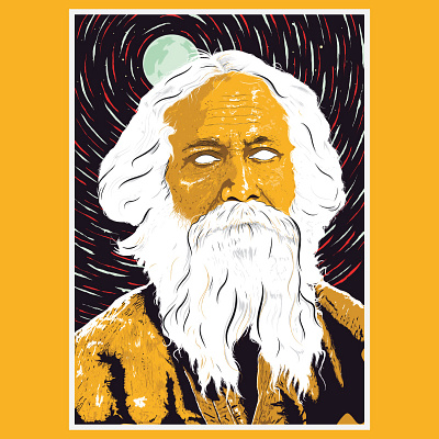 Rabindranath Tagore art bengali digital art gurudev illustration illustrator literature night realheroesofindia ui vector