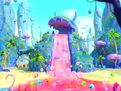Waterfall 3d c4d character cinema4d cute landscape octane