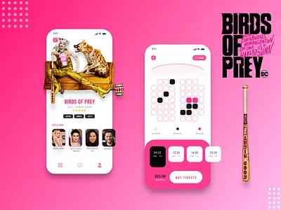 Birds of prey Movie Booking Concept branding branding design design design 2020 designer harley quinn icon illustration margot robbie movie poster movies app rkhd typography ui ux