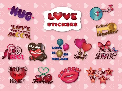 Love stickers adobe illustrator adobe photoshop art beautiful colorful design graphic design illustration love romance sticker design stickers valentine day
