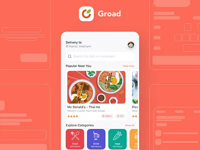 Groad - Food Ordering System app booking casestudy delivery design food interface layout ordering ui ux