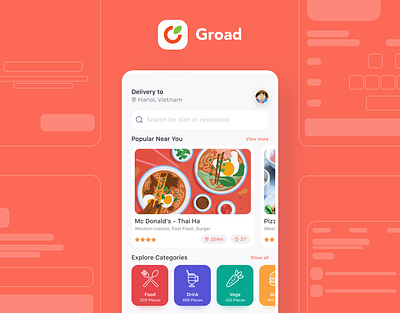 Groad - Food Ordering System app booking casestudy delivery design food interface layout ordering ui ux