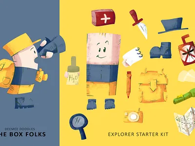 THE BOX FOLKS explorer adventure box cartoon cartoon character cartoonish character design characters deemee design designer designs doodles explorer illustraion nature