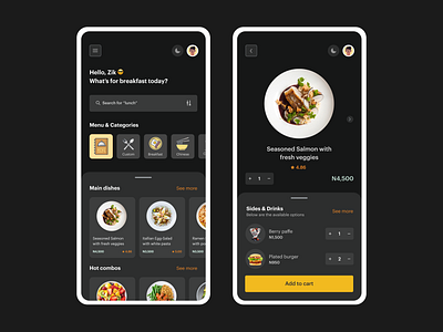 Plated Cuisine Darkmode app cuisine dailyui dark app darkmode food food and drink food app illustration landingpage restaurant app restaurants typography ui ux website yellow