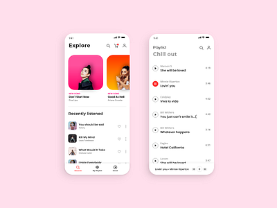 Music App - UI exploration app artist card clean concept exploration figma music pink playlist song ui ux white