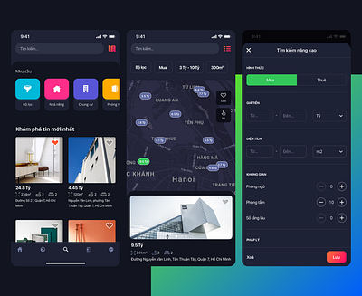 Explore page app blue blues business dark mode design ecommerce explore interface maps popup real estate search page ui ui ux design