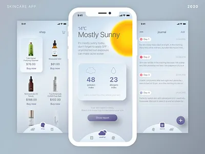 Skincare app app design journal neomorfizm roulette tab bar shop skin app skincare app tab bar ui uiux volume button weatherapp wheel bar неоморфизм