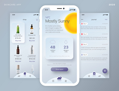 Skincare app app design journal neomorfizm roulette tab bar shop skin app skincare app tab bar ui uiux volume button weatherapp wheel bar неоморфизм