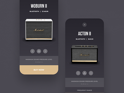 Marshall Shopping App Concept app app design apple cart concept dailyui headphone ios luxury minimal mobile online premium shopping speak ui ux