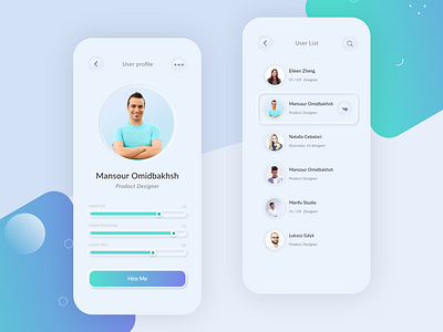 Hire Freelance Designers adobe xd app design designs icon mobile neumorphism profile round shadow soft ui ui ux vector