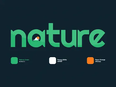 Nature Logo branding dawn earth ecofriendly flat green illustration minimal mountain nature orange snow sun superb typography white