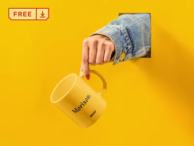 Free Cup with Hand Mockup cup design download free freebie identity illustration logo mockup mockups psd template