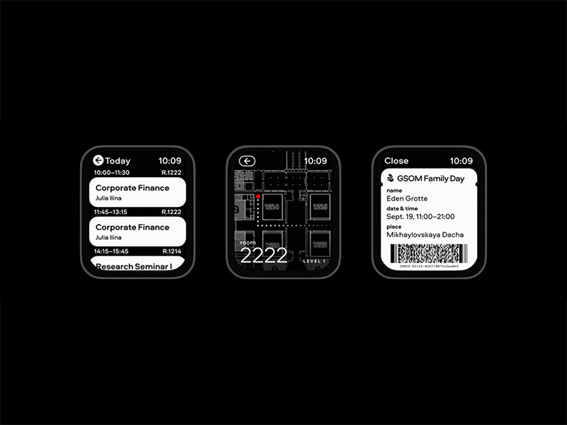 My GSOM Student App app classes concept education education app floor plan location mobile mobile app mobile ui pass student app timetable ui ux watch watchos