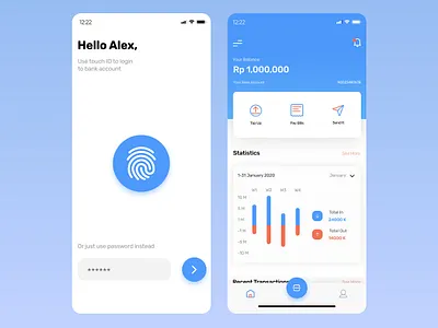M-Banking Exploration android app bank banking bankingapp branding clean design ecommerce app explorations fingerprint flat ios app design iphone x minimal simple statistics typography ui ux visual design