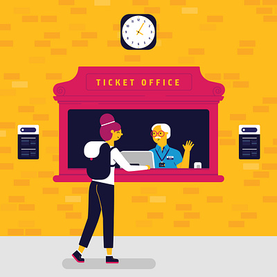 At the ticket office 2d character character animation design explainer video fab design flat flat design illustration motion design