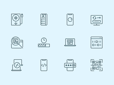 "Computer techologies" outline icons code computer data icon icons icons set outline phone technology vector