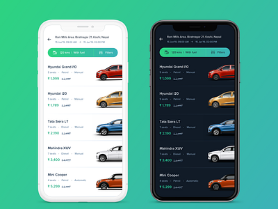 Car Rental | Light & Dark theme app branding car car rental dark theme design flat light theme lists minimal mobile ui typography ui ux vehicle design