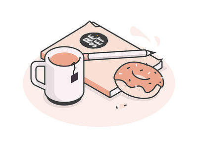 Reset coffee donut icons illustration isometric lines notebook pencil reset tea