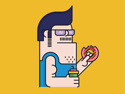 eat donut drink coke art character coke donut drink eat flat flat color illustration man vector