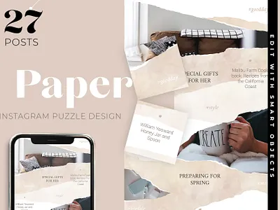 Instagram puzzle template for woman blogger and store blog design blogger blogging instagram instagram post instagram template paper art puzzle puzzle template social media template design