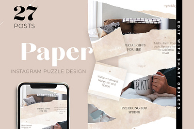 Instagram puzzle template for woman blogger and store blog design blogger blogging instagram instagram post instagram template paper art puzzle puzzle template social media template design