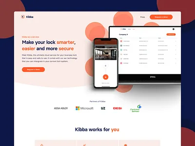 Smart Lock Kibba - Landing Page blue branding dashboard design interface ios iot iphone landing page orange react react native reactjs smart ui web webflow website website design