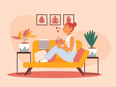 A person relaxing at home character color colorful download flat home illustration person relaxing sofa vector woman young