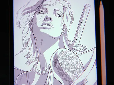 Katana Girl digital digital art digital illustration drawing illustration lineart procreate wip workinprogress