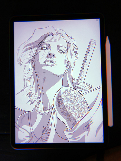 Katana Girl digital digital art digital illustration drawing illustration lineart procreate wip workinprogress