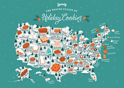 Yummly - The United States of Holiday Cookies christmas cookies illustration infographic map procreate