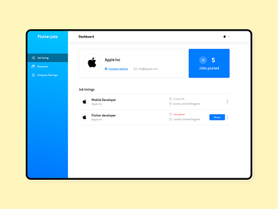 Flutterjobs.io Admin dashboard admin admin dashboard admin panel app blue colors dashboad job application job listing jobs payments ui ux website