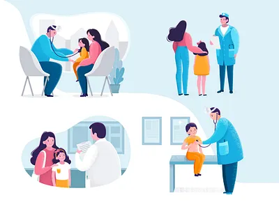 Pediatric Checkup illustration in flat style. 2d adobe illustrator checkup child clinic design doctor dots flat girl hospital illustartion modern pediatric procreate scene textured vector