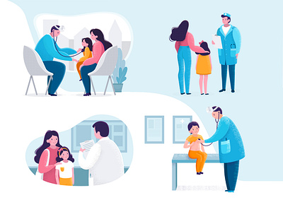 Pediatric Checkup illustration in flat style. 2d adobe illustrator checkup child clinic design doctor dots flat girl hospital illustartion modern pediatric procreate scene textured vector