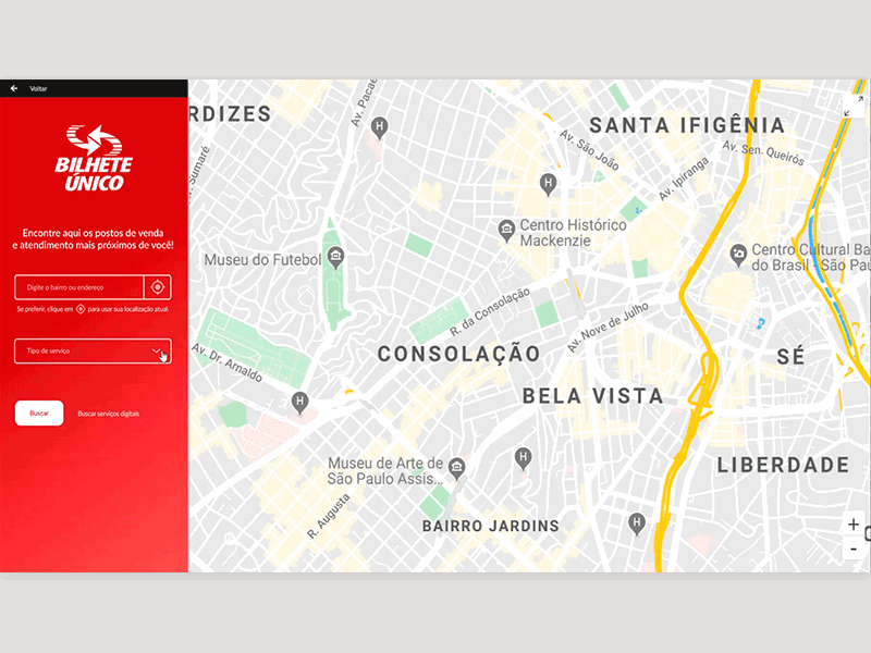 Bilhete Único - Postos de atendimento design desktop figmadesign interaction interface map mapa ui ui design ux web design
