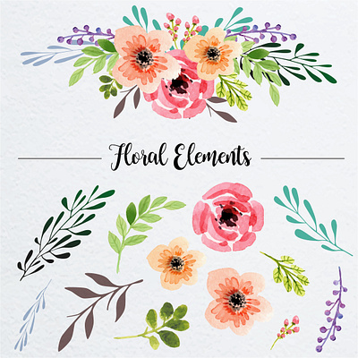 Floral Elements for decoration 01 decor decoration decorative decorative elements elements flora floral flower greenery leafs nature watercolor watercolor floral