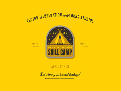 Creative Wrks Skill Camp 2020 badge badge logo camp camping dan kuhlken dkng dkng studios geometric icon nathan goldman patch pencil skill camp tent vector